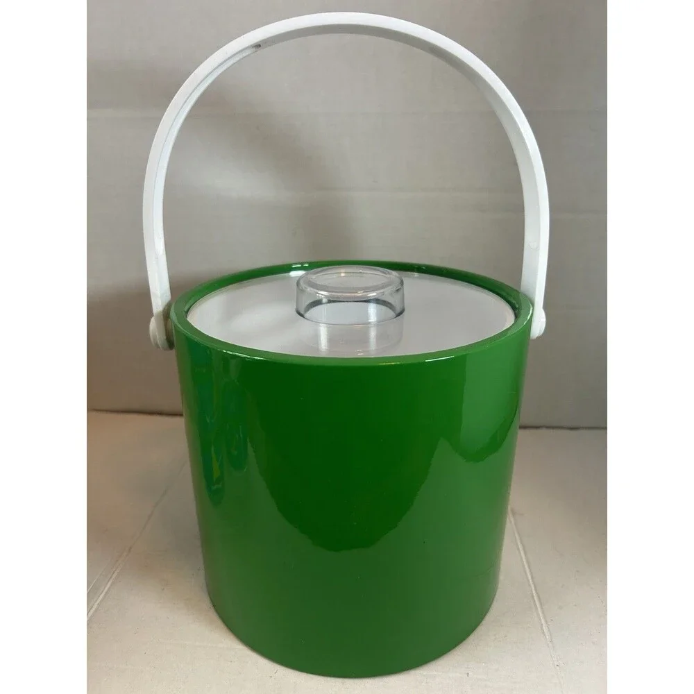 Vintage Shelton Ware Ice Bucket Set Green 4 Sailboat Plastic Tumblers Nautical